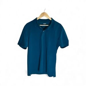 Men’s Lands End Cotton Teal Blue Long Sleeve Polo Shirt sz M